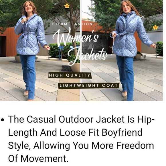 BTFBM NWT Hooded, Quilted, Puffer Coat, Silvery Blue - Picture 8 of 10